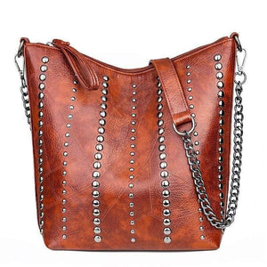 Women's Soft Leather Handbag High Quality Rivet Women Shoulder Bag Shopper Tote Bucket Bag