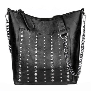 Women's Soft Leather Handbag High Quality Rivet Women Shoulder Bag Shopper Tote Bucket Bag