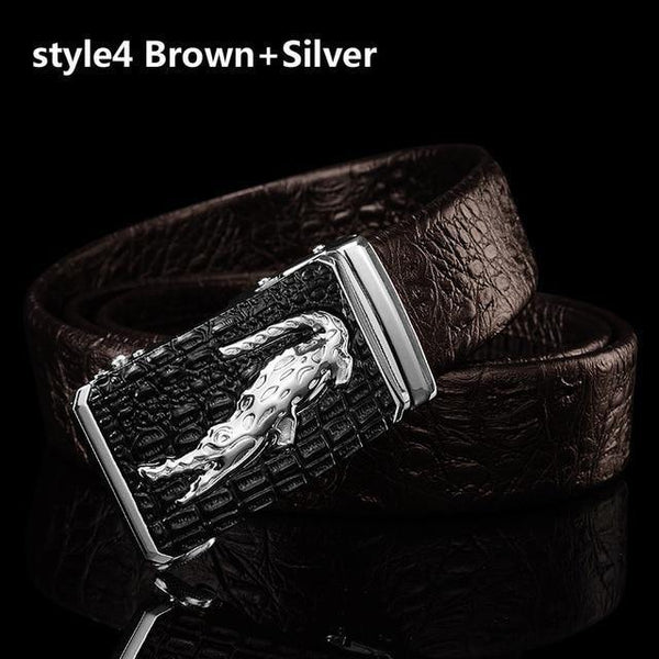 Planet Gates style4 brown silver / 105cm Designer Belts Men High Quality Male Genuine Leather Strap Luxury Famous Brand Logo Crocodile