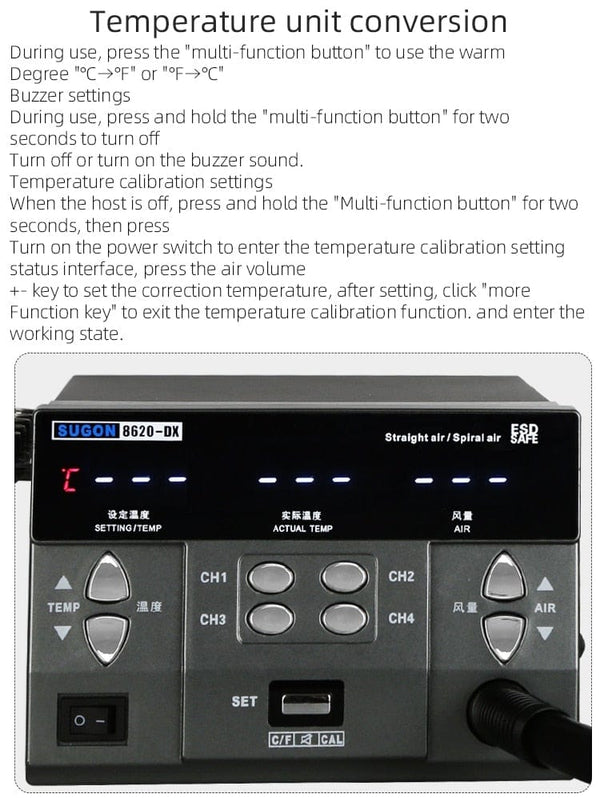 Planet Gates SUGON 8620DX 1000W Hot Air Rework Station Microcomputer Temperature Control BGA Rework Station Curved Nozzle Welding Repair
