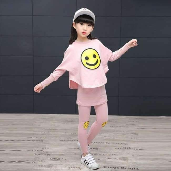 Planet Gates suit / 4T Children Girls clothing set  autumn teenage girls sport suit cartoon Smiley Faces chool kids tracksuit 4~12T girls clothes