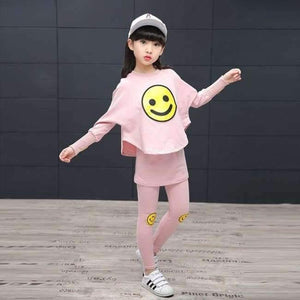 Planet Gates suit 1 / 4T Children Girls clothing set  autumn teenage girls sport suit cartoon Smiley Faces chool kids tracksuit 4~12T girls clothes