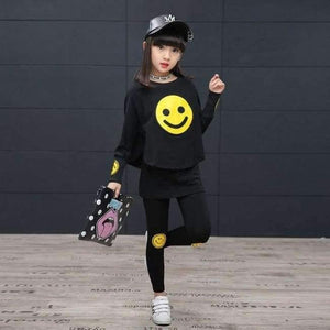 Planet Gates suit 2 / 4T Children Girls clothing set  autumn teenage girls sport suit cartoon Smiley Faces chool kids tracksuit 4~12T girls clothes