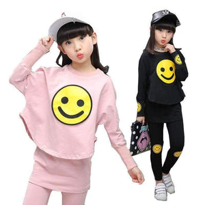 Planet Gates suit / 4T Children Girls clothing set  autumn teenage girls sport suit cartoon Smiley Faces chool kids tracksuit 4~12T girls clothes