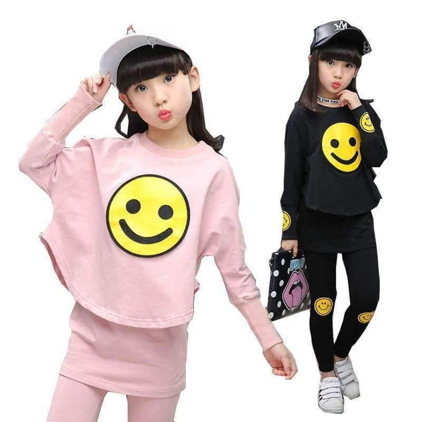 Planet Gates suit / 4T Children Girls clothing set  autumn teenage girls sport suit cartoon Smiley Faces chool kids tracksuit 4~12T girls clothes