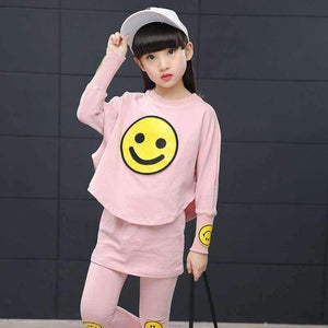 Planet Gates suit / 4T Children Girls clothing set  autumn teenage girls sport suit cartoon Smiley Faces chool kids tracksuit 4~12T girls clothes