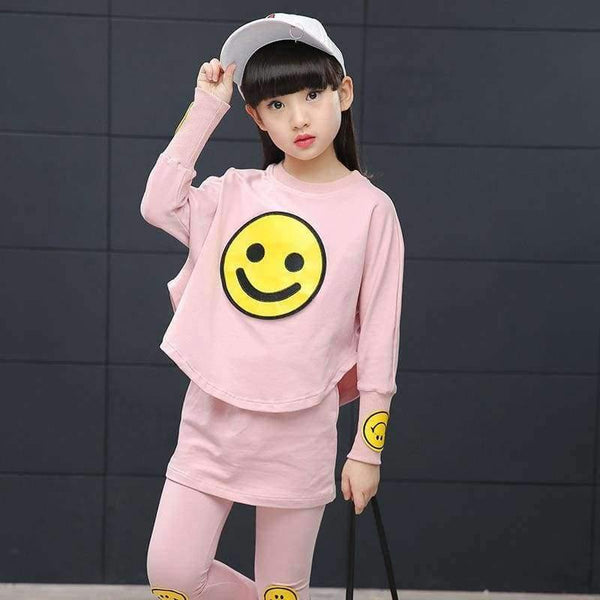 Planet Gates suit / 4T Children Girls clothing set  autumn teenage girls sport suit cartoon Smiley Faces chool kids tracksuit 4~12T girls clothes