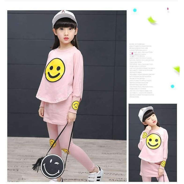 Planet Gates suit / 4T Children Girls clothing set  autumn teenage girls sport suit cartoon Smiley Faces chool kids tracksuit 4~12T girls clothes