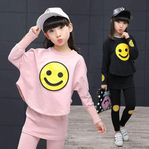 Planet Gates suit / 4T Children Girls clothing set  autumn teenage girls sport suit cartoon Smiley Faces chool kids tracksuit 4~12T girls clothes