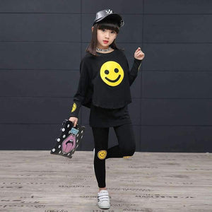 Planet Gates suit / 4T Children Girls clothing set  autumn teenage girls sport suit cartoon Smiley Faces chool kids tracksuit 4~12T girls clothes