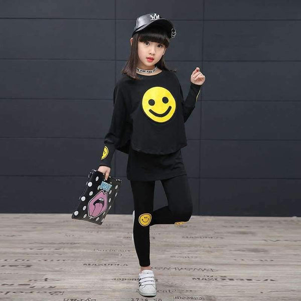 Planet Gates suit / 4T Children Girls clothing set  autumn teenage girls sport suit cartoon Smiley Faces chool kids tracksuit 4~12T girls clothes