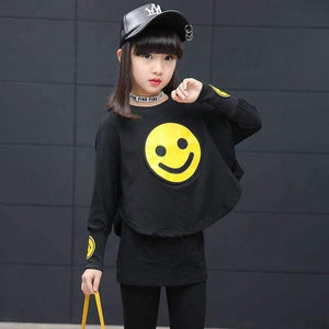 Planet Gates suit / 4T Children Girls clothing set  autumn teenage girls sport suit cartoon Smiley Faces chool kids tracksuit 4~12T girls clothes