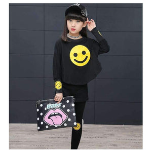 Planet Gates suit / 4T Children Girls clothing set  autumn teenage girls sport suit cartoon Smiley Faces chool kids tracksuit 4~12T girls clothes