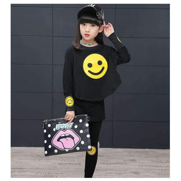Planet Gates suit / 4T Children Girls clothing set  autumn teenage girls sport suit cartoon Smiley Faces chool kids tracksuit 4~12T girls clothes