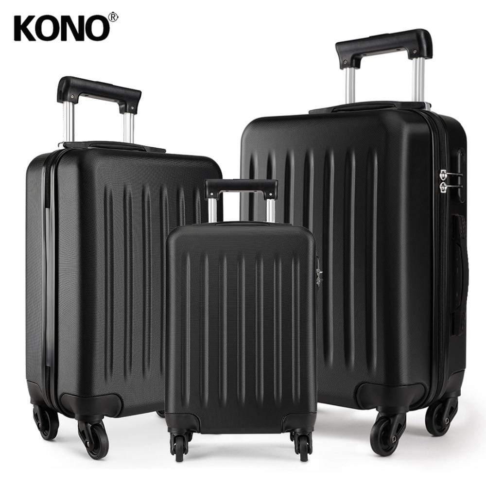 Planet Gates Suitcase Rolling Hand Luggage 4 Wheels Spinner Trolley Case Carry on Travel Bag Hardside ABS 19 24 28 Inch Set Black K1872