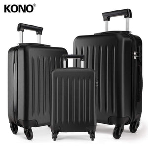 Planet Gates Suitcase Rolling Hand Luggage 4 Wheels Spinner Trolley Case Carry on Travel Bag Hardside ABS 19 24 28 Inch Set Black K1872