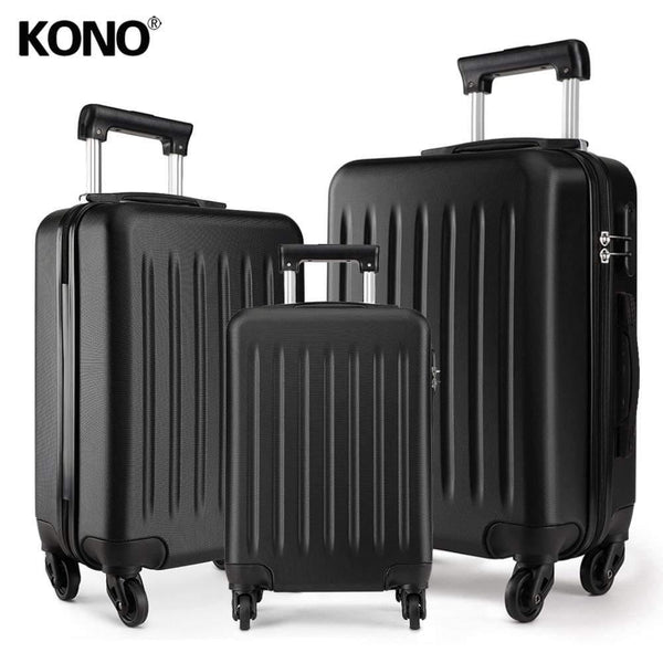 Planet Gates Suitcase Rolling Hand Luggage 4 Wheels Spinner Trolley Case Carry on Travel Bag Hardside ABS 19 24 28 Inch Set Black K1872