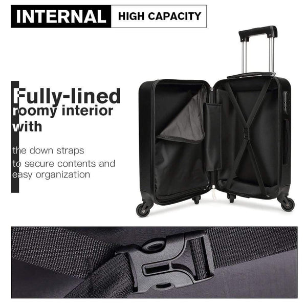 Planet Gates Suitcase Rolling Hand Luggage 4 Wheels Spinner Trolley Case Carry on Travel Bag Hardside ABS 19 24 28 Inch Set Black K1872