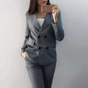 Planet Gates Suits  2 Piece Sets Double Breasted Striped Blazer Jacket & Zipper Trousers Suit For Women Outfits Feminino Spring