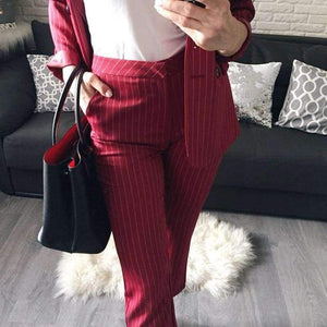 Planet Gates Suits  2 Piece Sets Double Breasted Striped Blazer Jacket & Zipper Trousers Suit For Women Outfits Feminino Spring