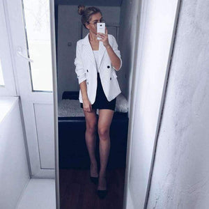 Planet Gates Suits  2 Piece Sets Double Breasted Striped Blazer Jacket & Zipper Trousers Suit For Women Outfits Feminino Spring