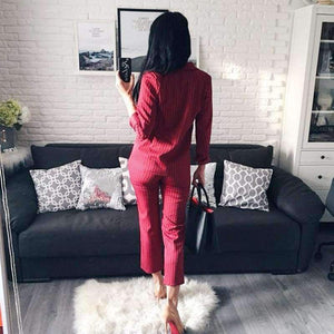 Planet Gates Suits  2 Piece Sets Double Breasted Striped Blazer Jacket & Zipper Trousers Suit For Women Outfits Feminino Spring