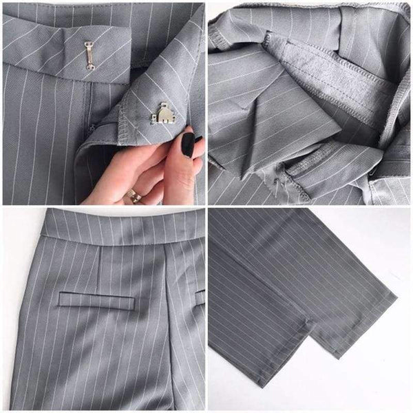 Planet Gates Suits  2 Piece Sets Double Breasted Striped Blazer Jacket & Zipper Trousers Suit For Women Outfits Feminino Spring