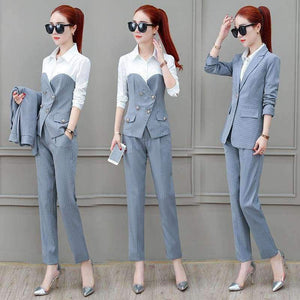 Planet Gates Suits 3 Piece Set for Women Single buckle Striped Blazer Jacket & Trouser shirt Office Lady Suit Feminino