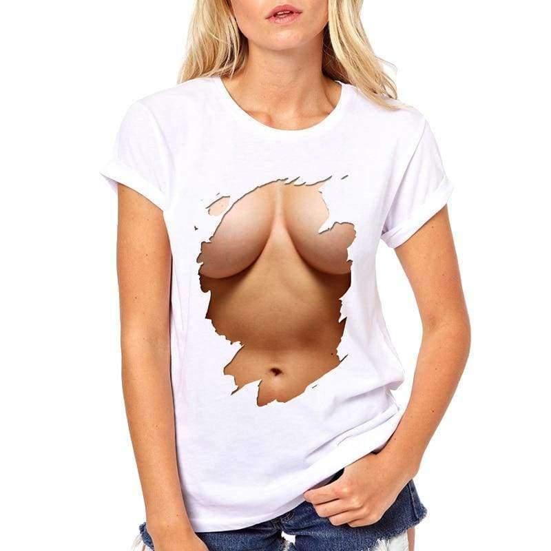 Planet Gates Summer Cool Tops Casual 3D boobs Print and Short Sleeve O-neck t-shirt Big Boobs Sexy Breast design Print t shirt
