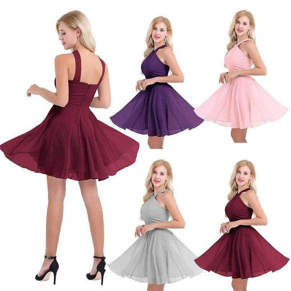 Planet Gates Summer Elegant Bridesmaid Dresses Chiffon Halter Wedding Formal Occasion Women Ladies Criss-cross Shoulder Dresses