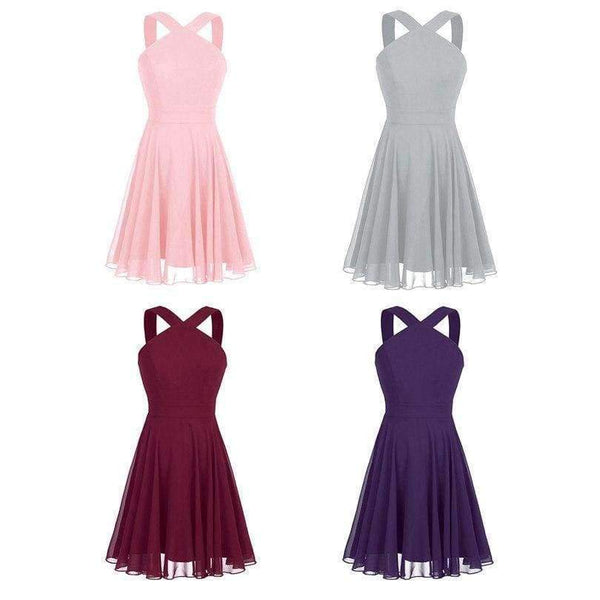 Planet Gates Summer Elegant Bridesmaid Dresses Chiffon Halter Wedding Formal Occasion Women Ladies Criss-cross Shoulder Dresses