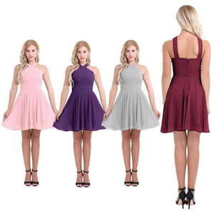 Planet Gates Summer Elegant Bridesmaid Dresses Chiffon Halter Wedding Formal Occasion Women Ladies Criss-cross Shoulder Dresses