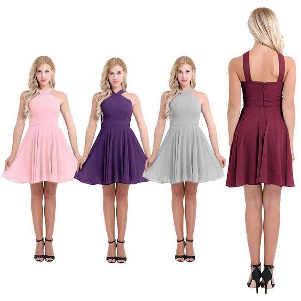 Planet Gates Summer Elegant Bridesmaid Dresses Chiffon Halter Wedding Formal Occasion Women Ladies Criss-cross Shoulder Dresses