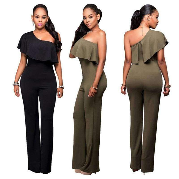 Planet Gates Summer Fashion brand one shoulder long pants Rompers Jumpsuit for Women 2018 Short Sleeve Ruffle sexy party Female Overalls