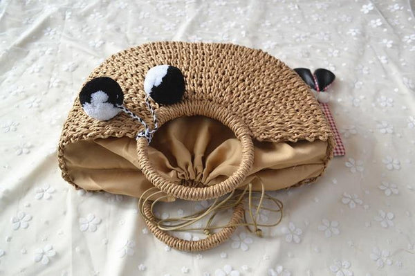 Planet Gates Summer Handmade Bags Women Pompon Beach Weaving Ladies Straw Bag Wrapped Beach Bag Moon shaped Bag