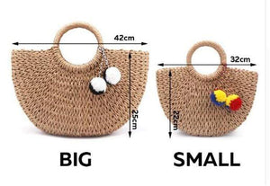 Planet Gates Summer Handmade Bags Women Pompon Beach Weaving Ladies Straw Bag Wrapped Beach Bag Moon shaped Bag