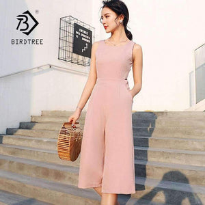 Planet Gates Summer  Solid Sleeveless Calf-Length High Waist Jumpsuits 2018 New Arrival Casual Wide Leg Jumpsuits