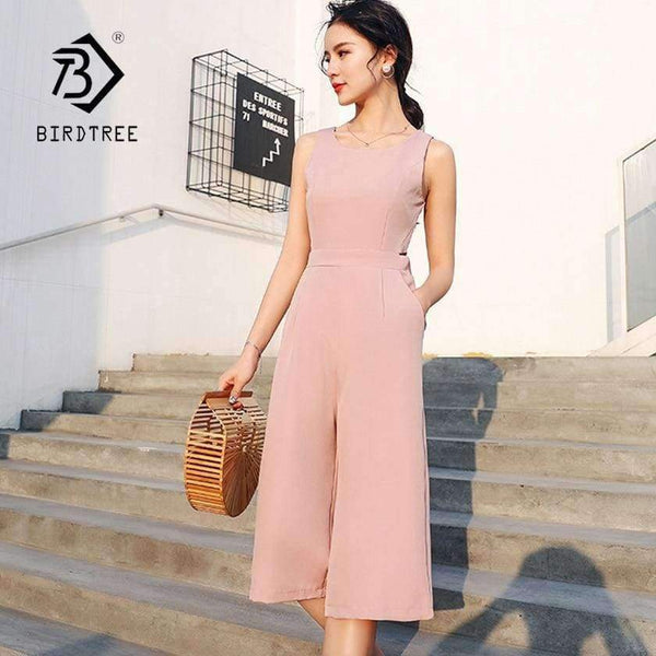 Planet Gates Summer  Solid Sleeveless Calf-Length High Waist Jumpsuits 2018 New Arrival Casual Wide Leg Jumpsuits