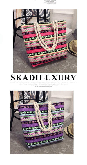 Planet Gates Summer Women Canvas bohemian style strip Shoulder Beach Bag Female Casual Tote Shopping Big Bag floral Messenger Bags
