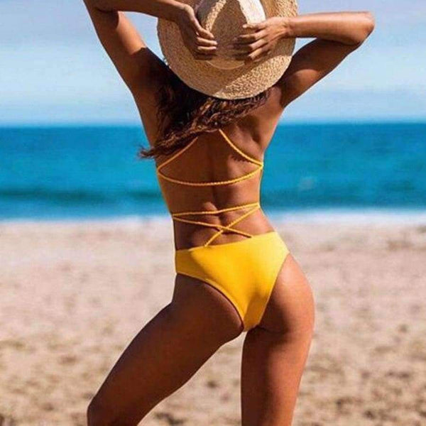 Planet Gates Summer women swimwear sexy rope Bandage swimwear women bikini swimwear high waisted one-piece Bathing Beachwear JL 10