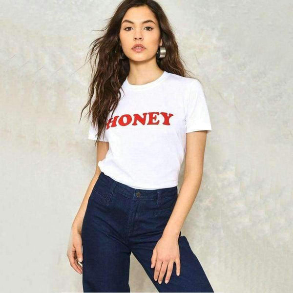 Planet Gates Summer Women T-shirt Tops HONEY Letter Print Casual Cotton O Neck Short Sleeve t Shirt women harajuku Tee Tops QA2141