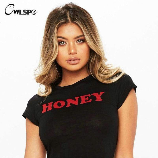 Planet Gates Summer Women T-shirt Tops HONEY Letter Print Casual Cotton O Neck Short Sleeve t Shirt women harajuku Tee Tops QA2141
