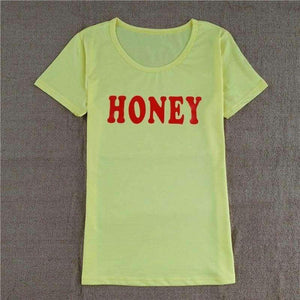 Planet Gates Summer Women T-shirt Tops HONEY Letter Print Casual Cotton O Neck Short Sleeve t Shirt women harajuku Tee Tops QA2141