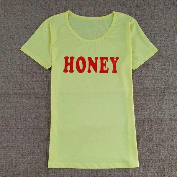 Planet Gates Summer Women T-shirt Tops HONEY Letter Print Casual Cotton O Neck Short Sleeve t Shirt women harajuku Tee Tops QA2141