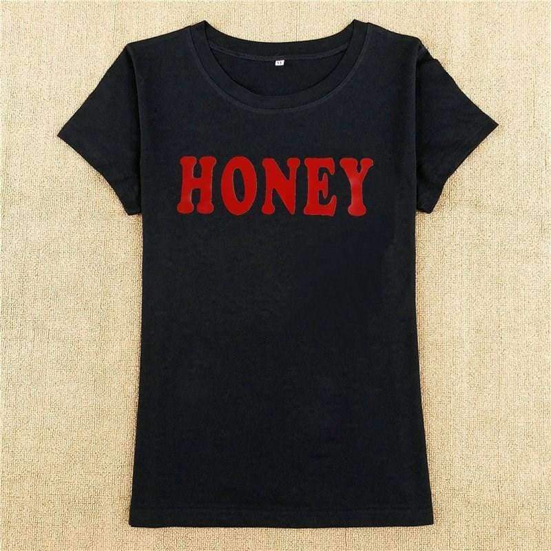 Planet Gates Black / L Summer Women T-shirt Tops HONEY Letter Print Casual Cotton O Neck Short Sleeve t Shirt women harajuku Tee Tops QA2141