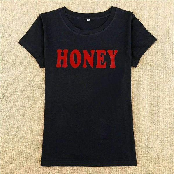 Planet Gates Summer Women T-shirt Tops HONEY Letter Print Casual Cotton O Neck Short Sleeve t Shirt women harajuku Tee Tops QA2141