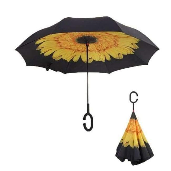 Planet Gates Sunflower Reverse Umbrellas Folding Double Layer Inverted C Hand Holder Stand Rain Windproof Rolling Over Umbrella For Women