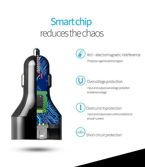 Planet Gates Suntaiho 3.0 Quick Type C Micro USB LED Car Charger for iPhone 8 plus 5V3A Dual USB Mobile Phone Tablet Car-charger galaxy S8 S9