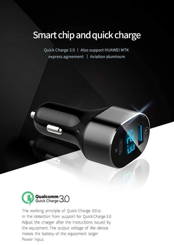 Planet Gates Suntaiho 3.0 Quick Type C Micro USB LED Car Charger for iPhone 8 plus 5V3A Dual USB Mobile Phone Tablet Car-charger galaxy S8 S9