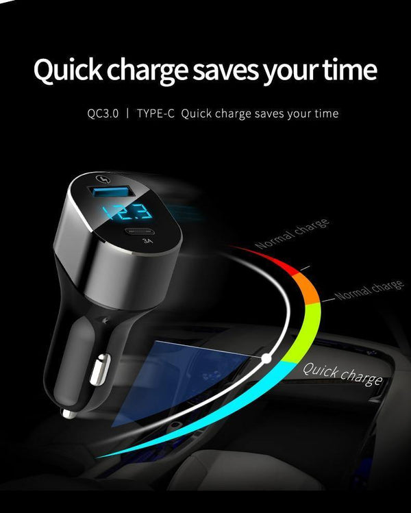 Planet Gates Suntaiho 3.0 Quick Type C Micro USB LED Car Charger for iPhone 8 plus 5V3A Dual USB Mobile Phone Tablet Car-charger galaxy S8 S9